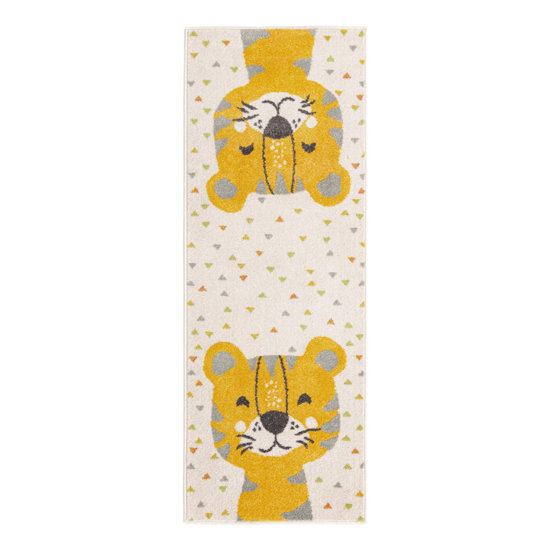 Tapis pour enfant jaune / gris / ivoire Whimsy Tommy, Tapis de couloir 2 pi 2 po x 6 pi