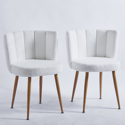 Dining Chair With Iron Tube Wood Color Legs For Dining Room, Living Room