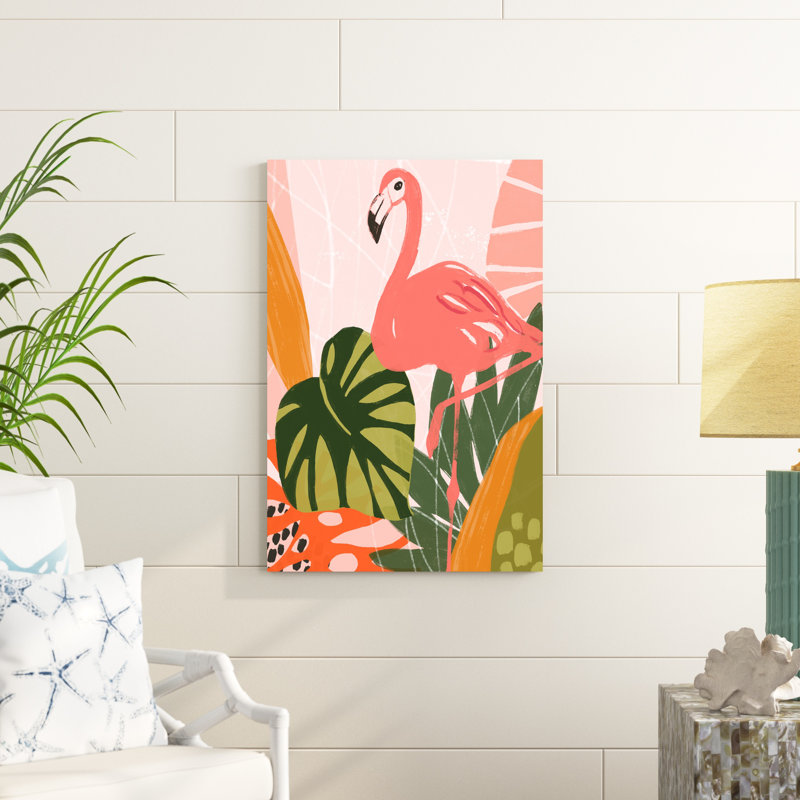 «Jungle Flamingo I», peinture sur toile, H 36 po x l 24 po