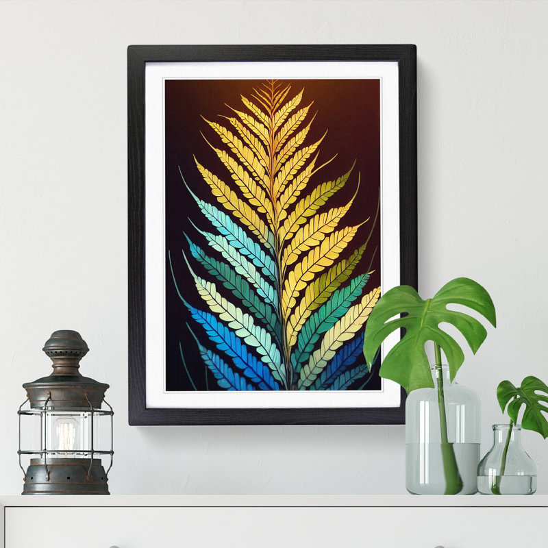 Apel Fern Leaf Street Art - Single Picture Frame Print, Black, 64cm H x 46cm W x 2cm D