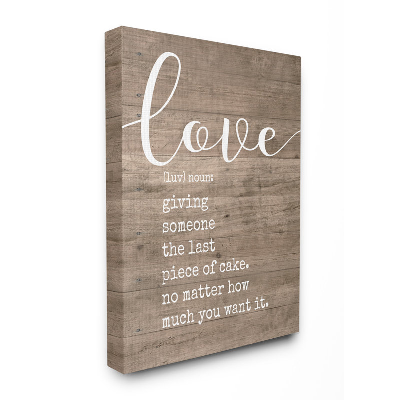 «Love Définition Planked», impression d'art textuel, H 30 po x l 24 po x p 1,5 po, Toile