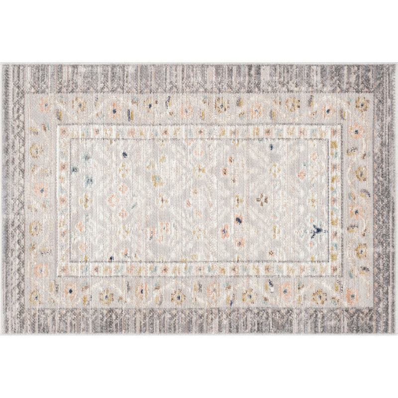 Ellen Traditional Oriental Gray Polyester Area Rug, Rectangle 2' x 3'