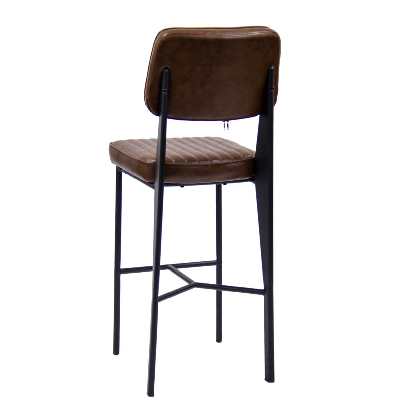 Tabouret de bar d'intérieur en métal avec assise et dossier rembourrés en vinyle, Noir