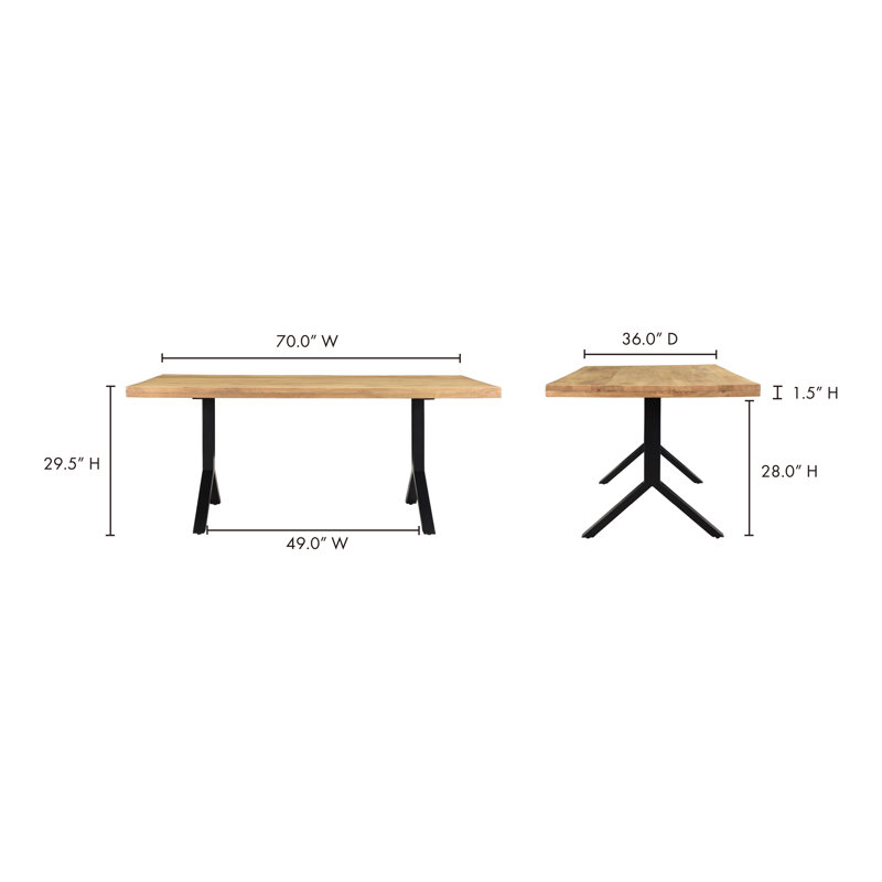 TRIX Solid Wood Dining Table, Natural, Black
