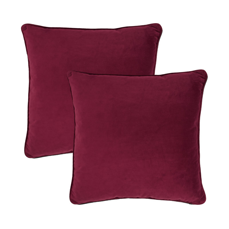 Burgundy Velvet Corded Edge Throw Pillow Set with Polyester Insert