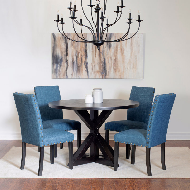 Ensemble de salle à manger 5 pièces Mytzi: table croisée et 4 chaises élégantes, Marine