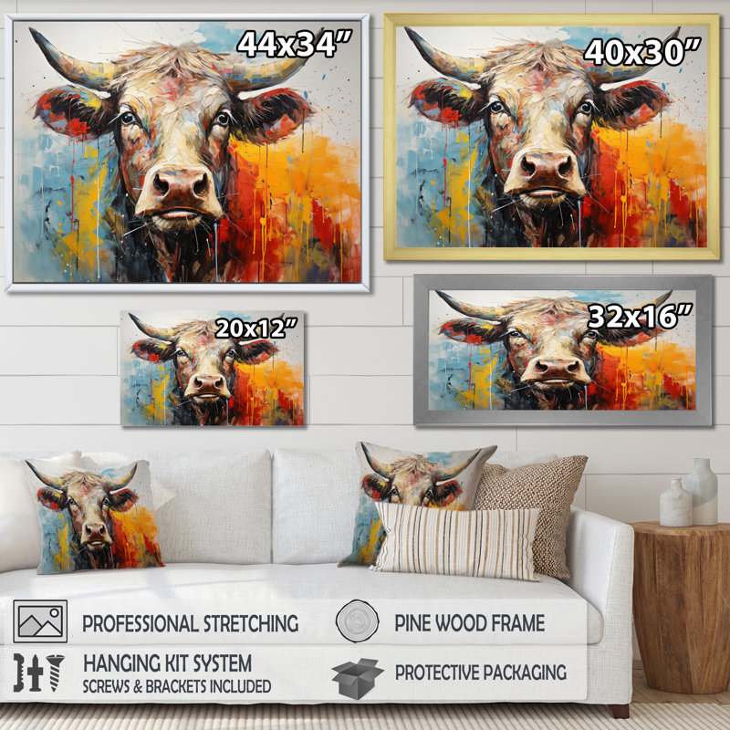 Kengo Cow Majestic Bovine Collage II - Vache, impressions encadrées, Cadre flottant blanc, H 16 po x l 32 po x P 1 po