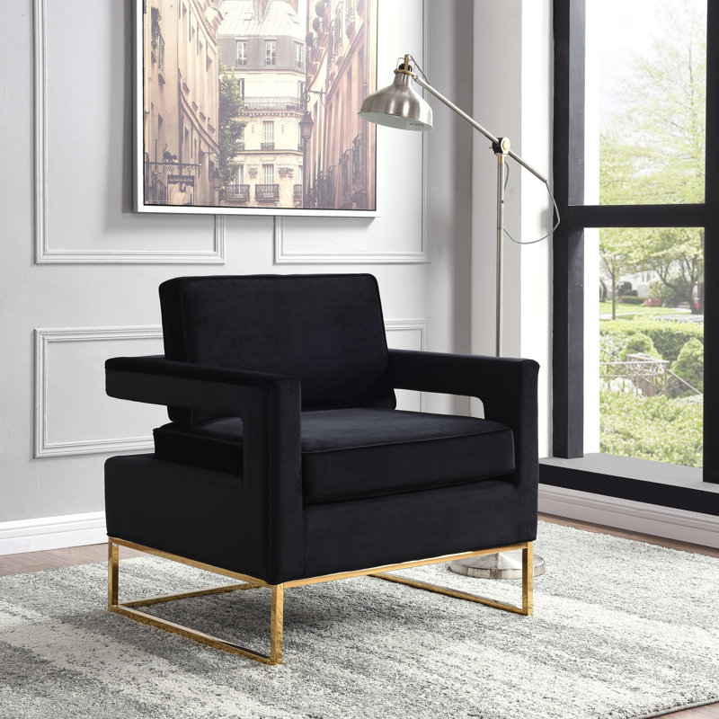 Binghamton Velvet Armchair, Black Velvet, Gold