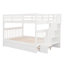 Lit superposé blanc pour chambre double avec escalier, lit gigogne simple et tablettes de rangement-776797413