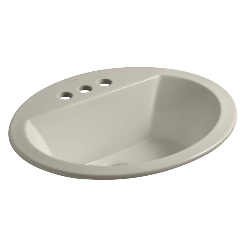 Bryant Ceramic Oval Drop-In Bathroom Sink with Overflow, Sandbar, Single