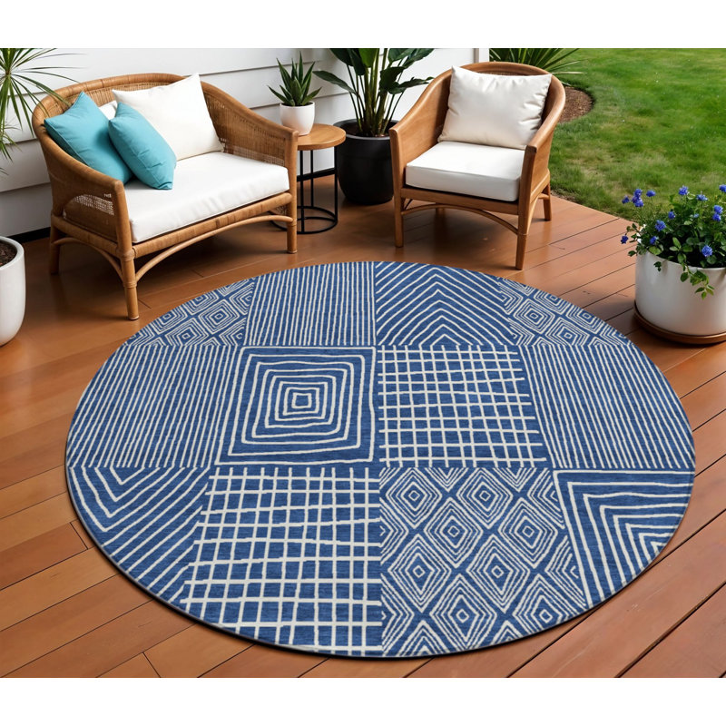 Tapis rond lavable intérieur / extérieur bleu marine 8 pi