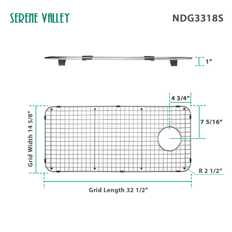 32.52-in x 14.61-in Side Drain Heavy-Duty Stainless Steel Sink Grid