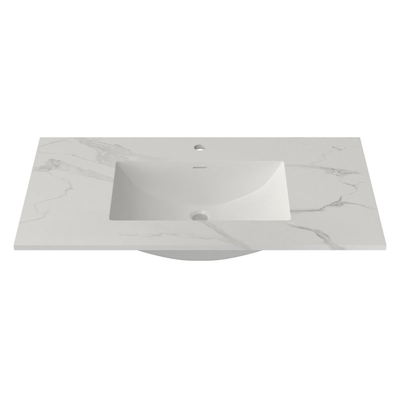 Lavabo rectangulaire encastré en acrylique de 94 cm (37 po) avec trop-plein, Carrara White