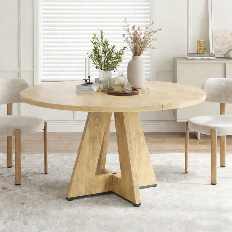 47" Round Dining Table For 4-7 People, Modern Wood Kitchen Table With Sturdy Metal Base, Large Round Dinner Table For Dining Room, Easy Assembly