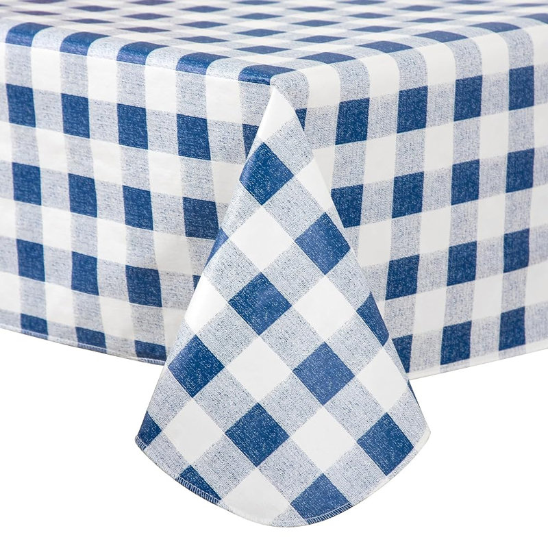 Nappe en vinyle à carreaux avec envers en flanelle, 132 x 178 cm, bleu