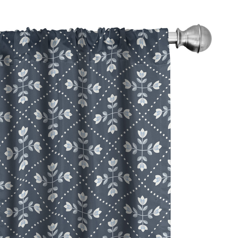 Rideaux 4 panneaux East Urban Home, tulipes de style rétro bleu gris et bleu pâle 72992, L 56 po x L 63 po