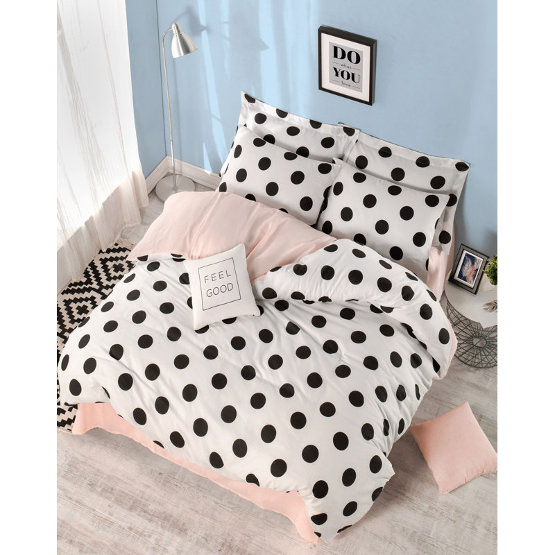 Ensemble de housse de couette simple Premium, blanc / noir / saumon, housse de couette 63 x 87, drap plat 63 x 94, taie d'oreiller 20 x 28 | 65% coton / 35% polyester, lavable à la machine, fermeture à boutons, design élégant pour les chambres confortables