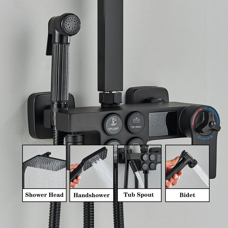 Black Thermostatic Shower System Fixture Wall Mounted Shower Faucet