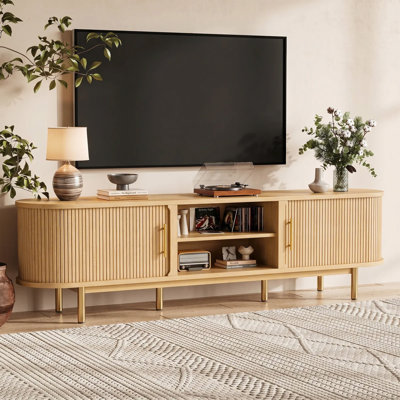 70.2" Mid-Century Modern Fluted Tambour Door TV Stand For TVs Up To 75"