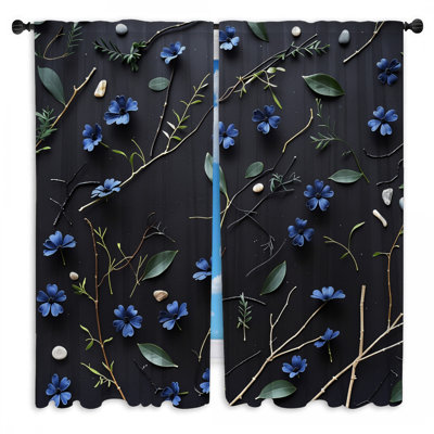 Blue Flowers Window Curtains Floral Sheer & Room Darkening - 2 Panels