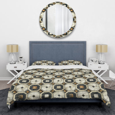 Brown White Octagon Pattern - Modern Duvet Cover Set