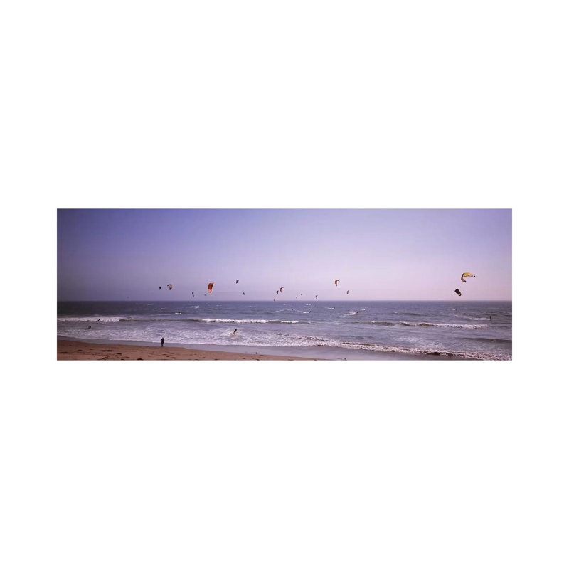 Kite Surfers Over The Sea, Waddell Beach, Waddell Creek, Santa Cruz County, California, USA - Wrapped Canvas Panoramic Print