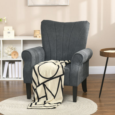 Fabric Accent Chair, Mid-Century Modern Armchair With Wood Legs, Soft & Padded, Rolled Arms, Upholstered Single Sofa Side Chair -  Lark Manor™, 9DBE0756C7004015AAF8A12EC6AB49D9