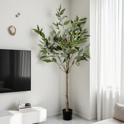 61" Ultra-realistic Artificial Eucalyptus Tree - Faux Potted Plant With Black Pot, Low Maintenance Fake Tree For Home Office Living Room Bedroom Decor