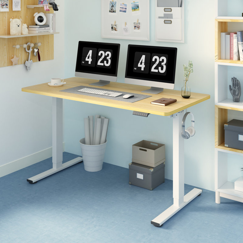 Bureau pour travailler debout à hauteur réglable Baysenie, Érable, Blanc, H 29 po x l 55 po x P 28 po