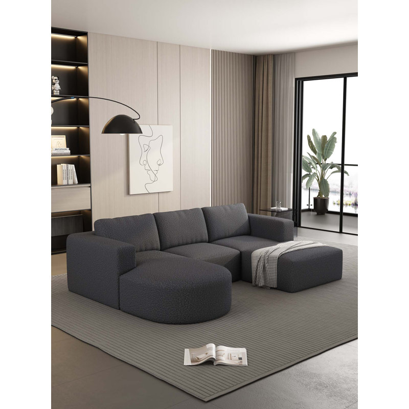 Lakeem Modular Sectional Sofa Sleeper, Dark Gray Foam, 23.23" H x 104.32" W x 70.86" D