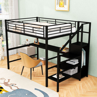 Full Loft Bed With Desk, Wardrobe And LED Light