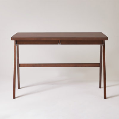 39 Inch Solid Rubber Wood Writing Desk with 2 Drawers for Home Office, Rounded Corner Computer Work Table for Students and Workers, Walnut [1.38" Thick Panel]