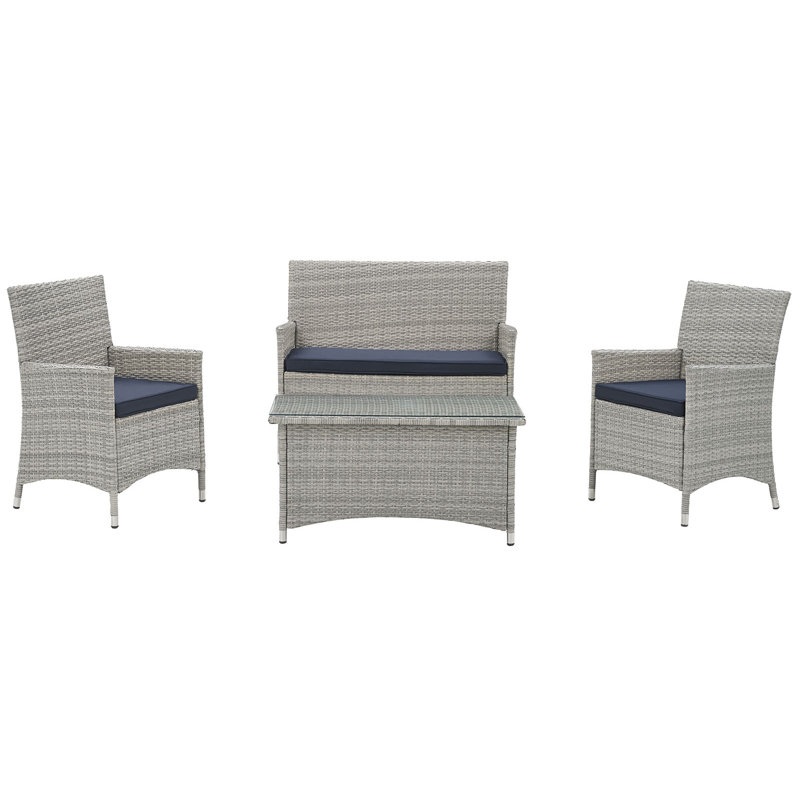 Modway Bridge Outdoor Rattan 4-piece Patio Sectional Set, Navy