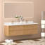 Meuble-lavabo mural double 84 po avec comptoir en pierre de quartz blanc pur et lavabos doubles en céramique