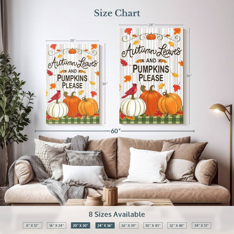 Yarlin Rustic Autumn Leaves And Pumpkins Please, 36" H x 24" W