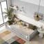 Lit de plancher avec clôture sans porte, lit de plancher en bois d'hévéa avec barrières de sécurité-2005850577