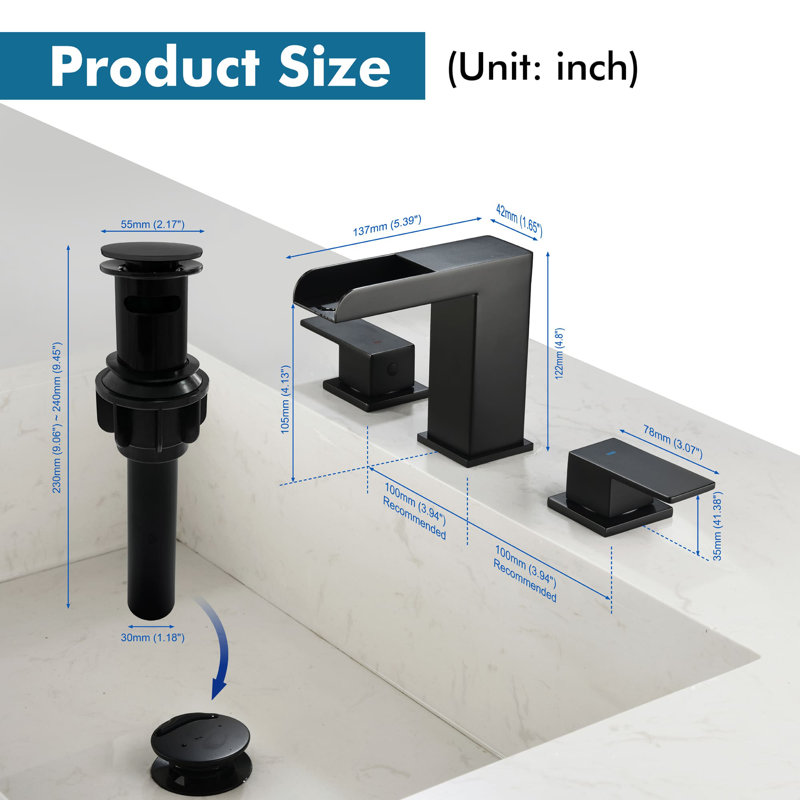 2-handle Bathroom Faucet with Drain Assembly, Matte Black