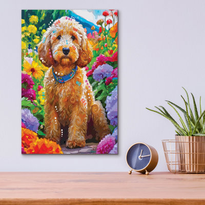 «Sitting Labradoodle» par Dean Russo, art mural en verre acrylique, 12 po x 16 po