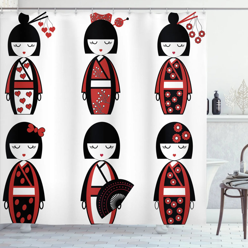  Rideau de douche Asian Geisha Dolls, H 75 po x l 69 po