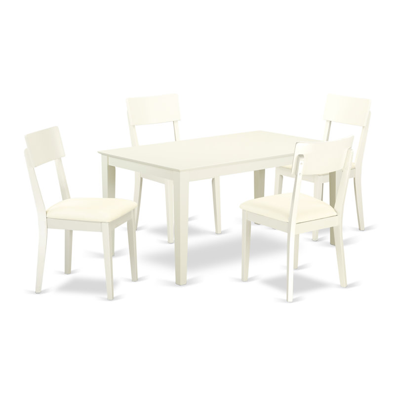 Ensemble de table de salle à manger 5 pièces comprenant une table de cuisine rectangulaire et 4 chaises de salle à manger rembourrées en similicuir, 36 x 60 pouces, lin blanc