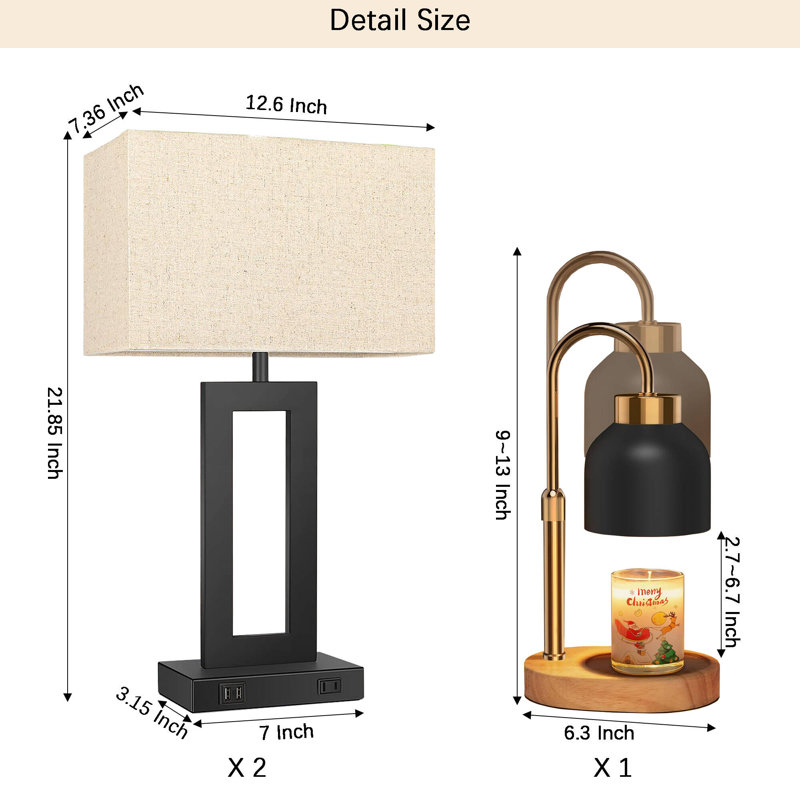 Set of 2 Touch Control Table Lamp with 2 USB Ports and 1PCS seenlast Candle Warmer with Dimmer Adjustable Height