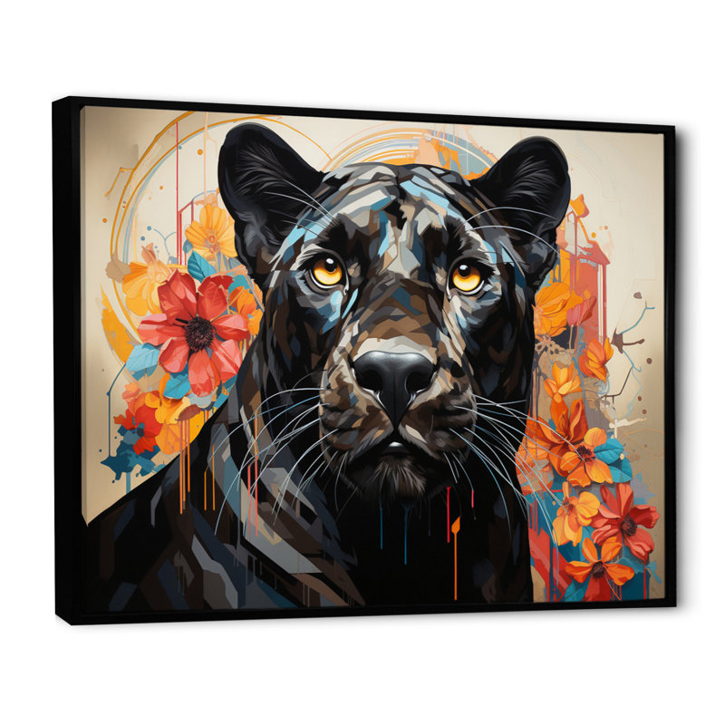 Panther Elusive Panther Geometric - Animals Canvas Art Print, H 24 po x l 32 po, Cadre flottant noir