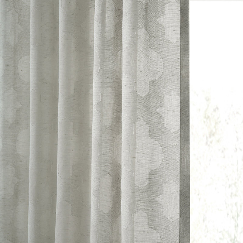 Marylane Geometric Patterned Faux Linen Sheer Curtains for Bedroom & Living Room Curtains - Single Panel Drapes, 50"W x 84"L