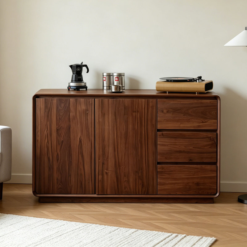 Buffet simple en noyer noir, H 35,43 po x l 55,11 po x P 15,74 po