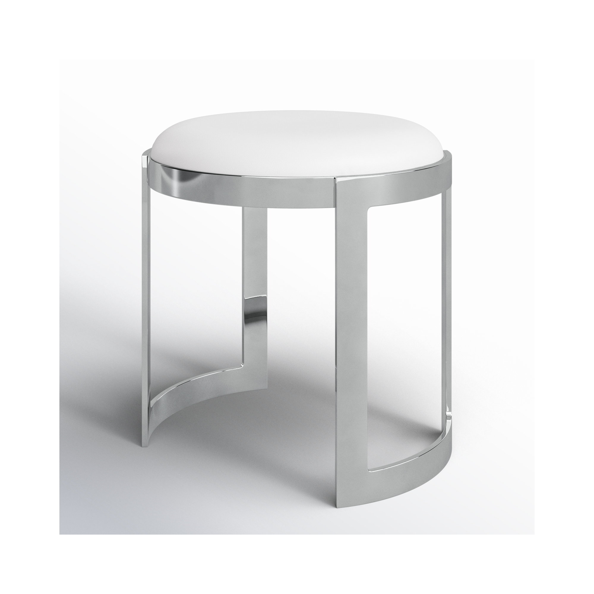 Nouri Accent Stool, White Faux Leather, Silver 