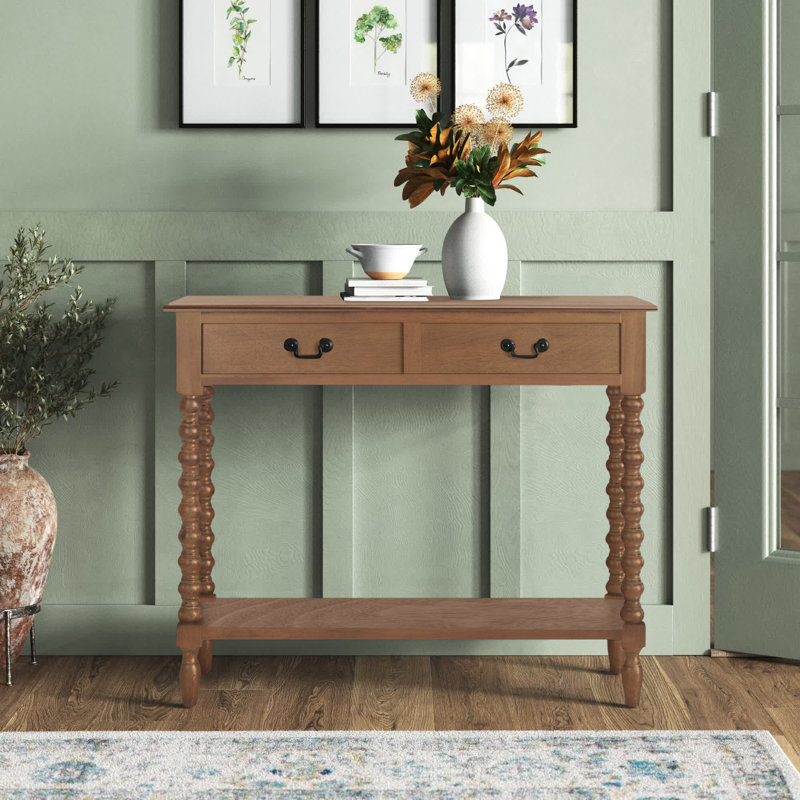 Stylish Toulonne 35.5" Hallway Console Table with Fixed Handles Neutral Wooden Accent Table for Room, Brown