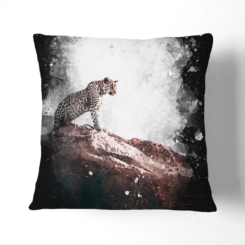 Leopard upon the Rock Paint Splash Cushion with Filling, 55cm H x 55cm W x 20cm D, Stone