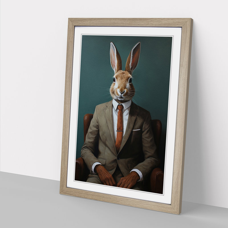 Rabbit in a Suit Painting No.3 - Framed Print, Oak, 64cm H x 46cm W x 2cm D