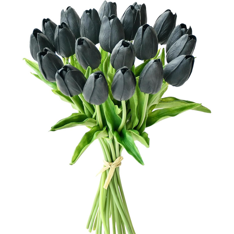 20 pièces de fleurs artificielles en soie tulipe artificielle, Noir