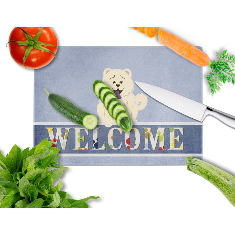 Caroline's Treasures Welcome Dog Glass Chow Chow Cutting Board, White